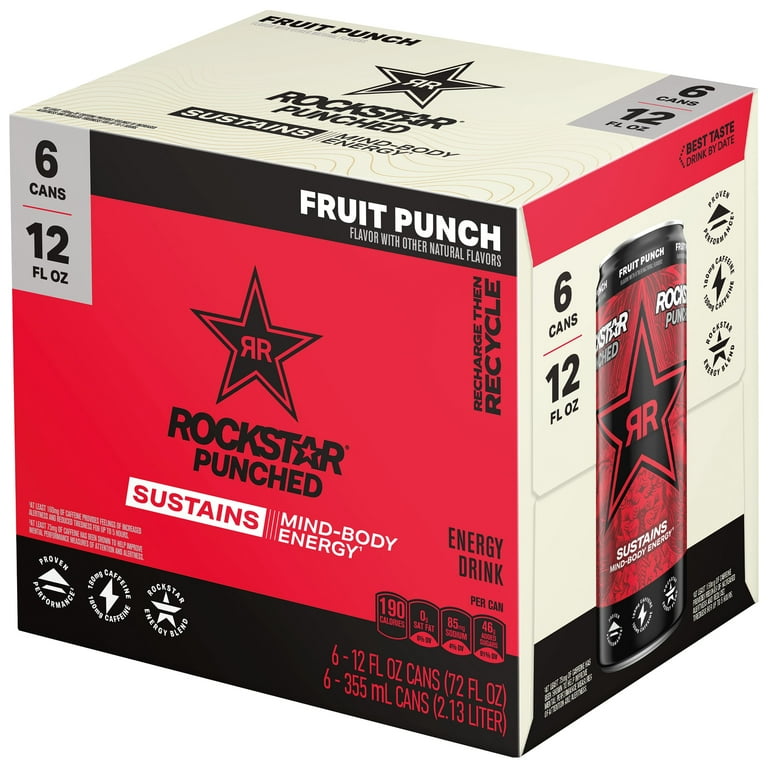 ROCKSTAR出品 Rockstar Punched Energy Drink Fruit Punch 12 fl Oz 6 Count Cans