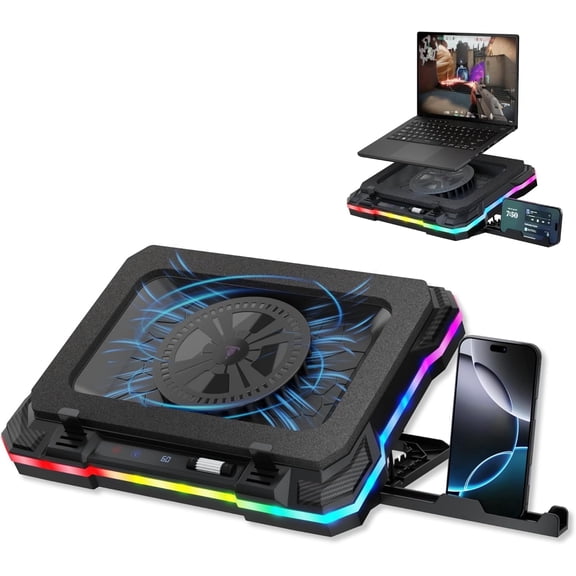 Tilted Nation RGB Gaming Laptop Cooling Pad, Adjustable Stand with USB Hub, Fits 15.6-19 In Laptops
