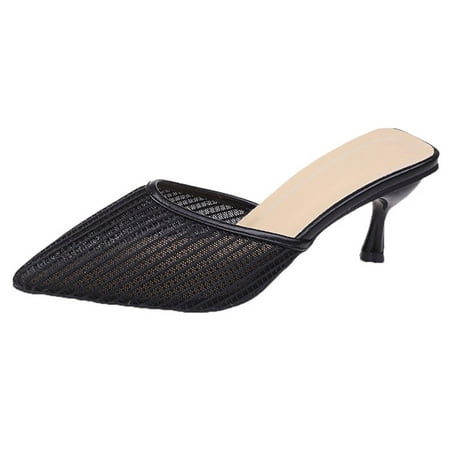 

Mortilo Women Shoes Summer Half Drag High Heels Mesh Pointed Breathable Lightweight Stiletto High Heels PU Accessory Black