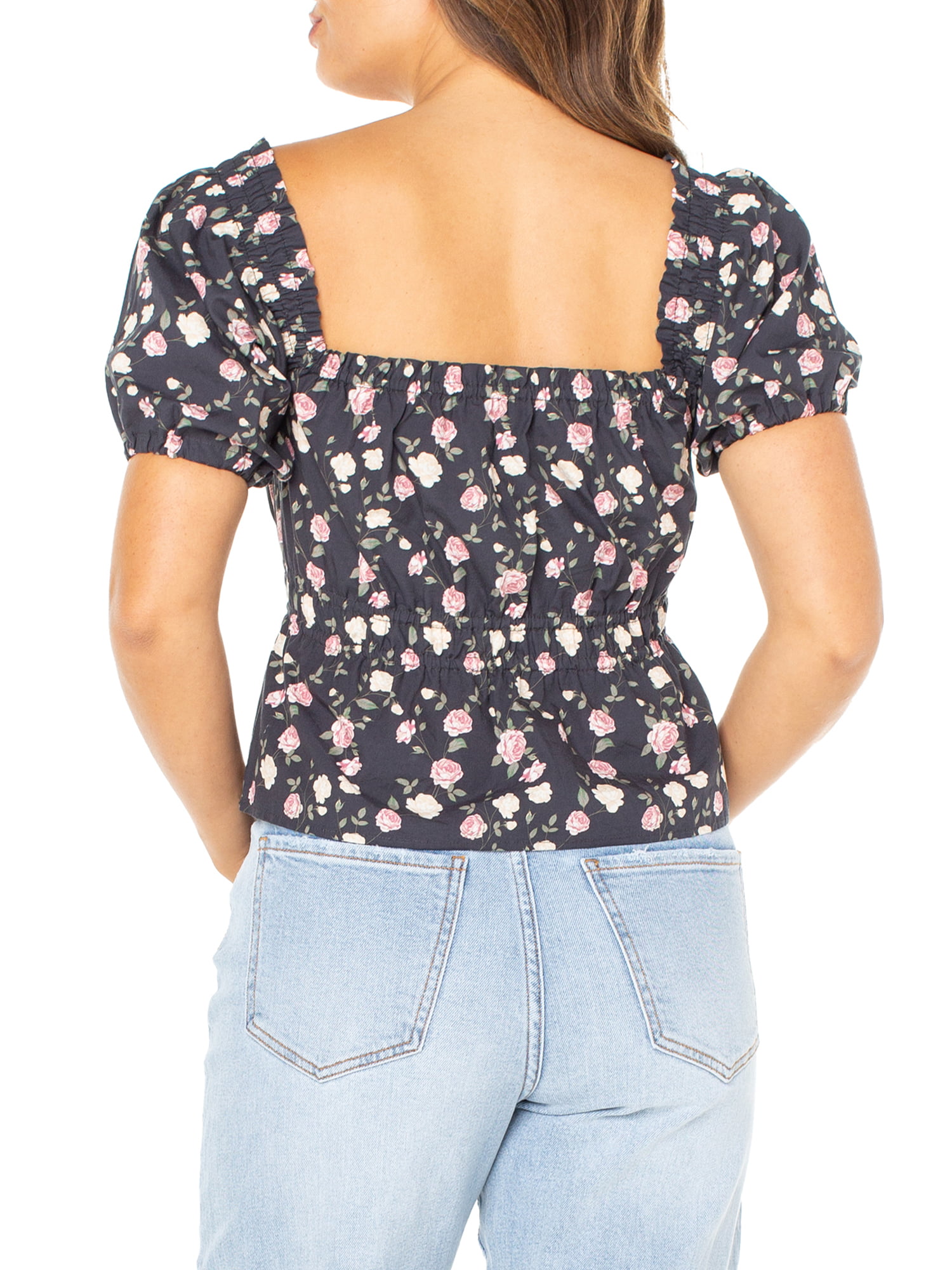 Celebrity Pink Juniors' Floral Top with Puff Sleeves, Sizes XS