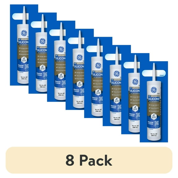 (8 pack) GE Advanced Silicone Window & Door Sealant, Pack of 1, Clear 10.1 fl oz Cartridge