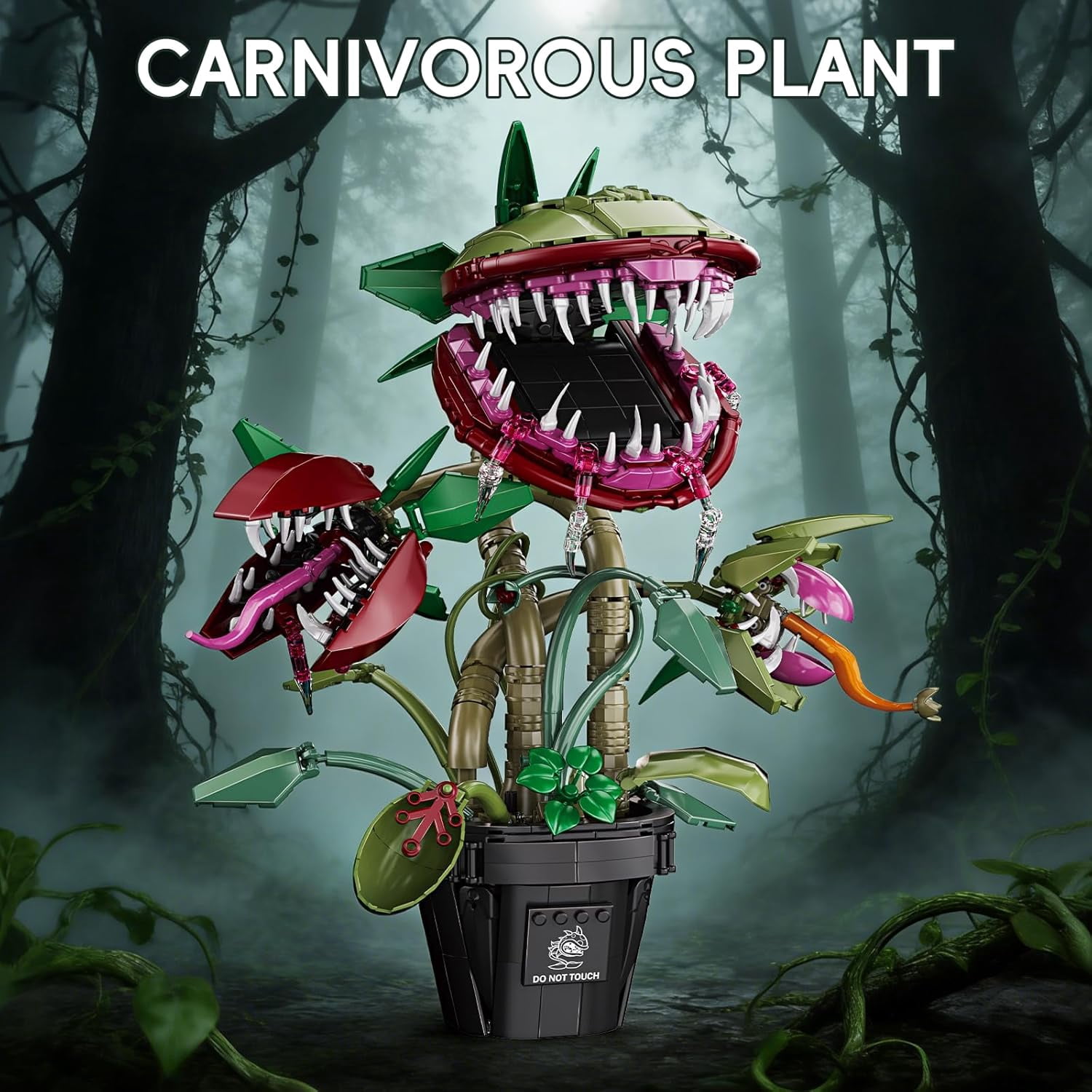 Carnivorous Monster Plant Building Set Venus Flytrap Model Kit for Adults & Teens Articulated Cannibal Flower with Do Not Touch Pot Creative Botanical Decor & Gamer Room Display