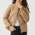 thumbnail image 2 of Miluxas Women's Causal Lightweight Quilted Jackets Solid Color Long Sleeve Oversized Warm Winter Zip up Coat with Pockets Khaki M(M), 2 of 7