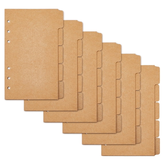 A6 5 Sheets Paper Binder Dividers Index Page Tab for Planner & Notebook & Loose Leaf Binders Rectangle BurlyWood 173x104x0.3mm Hole: 5mm