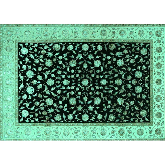 Ahgly Company Machine Washable Indoor Rectangle Persian Turquoise Blue Traditional Area Rugs, 2' x 5'