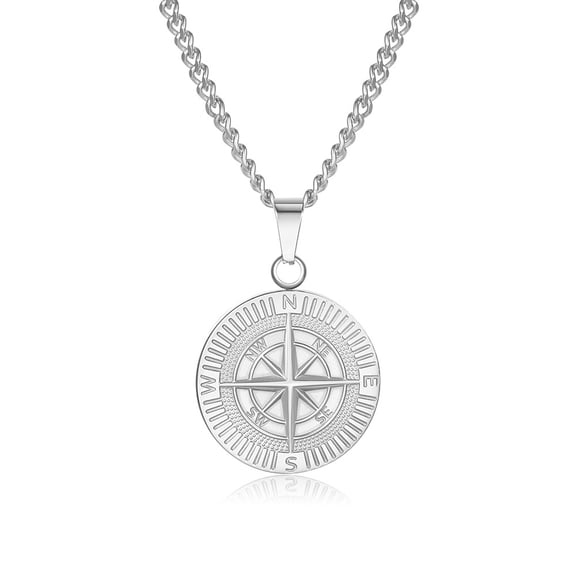 Stainless Steel Compass Pendant Necklace for Men, Classic Navigator Style Forged Jewelry, Durable Fashion Accessory for Daily Wear, Ideal Gift for Guys on Holidays & Special Occasions
