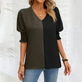 thumbnail image 2 of Awdenio New Summer Fashion Tops for Women 2024, Ladies V-Neck Loose Casual Tie Short Sleeves Color Blocking Top Green L, 2 of 4
