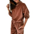 thumbnail image 4 of DYMADE Women Solid Color Velvet Long Sleeve Leisure Hoodies Pants 2PCs Suit, 4 of 6