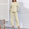 thumbnail image 5 of siminsem Women's Pajama Set 2 Piece Soft Fleece Flannel Warm Winter Sleepwear Long Sleeve V-Neck Top and Pants Cozy Plush Loungewear with Pockets Christmas Gift for Her, Beige,L, 5 of 6