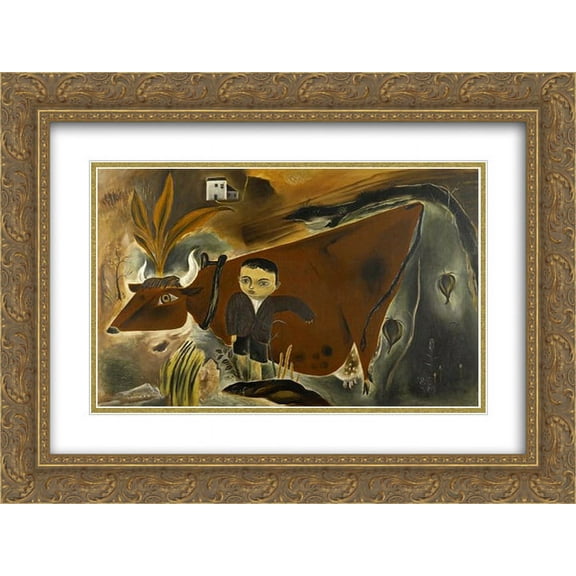 Yasuo Kuniyoshi 2x Matted 24x20 Gold Ornate Framed Art Print 'Little Joe with Cow'