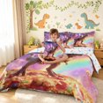 thumbnail image 3 of meiyoeat Cat Riding Dinosaur Twin Bedding for Boys Girls, Galaxy Space Rainbow Bedding Comforter Set, Purple, Star Reversible, 7pcs, 3 of 5