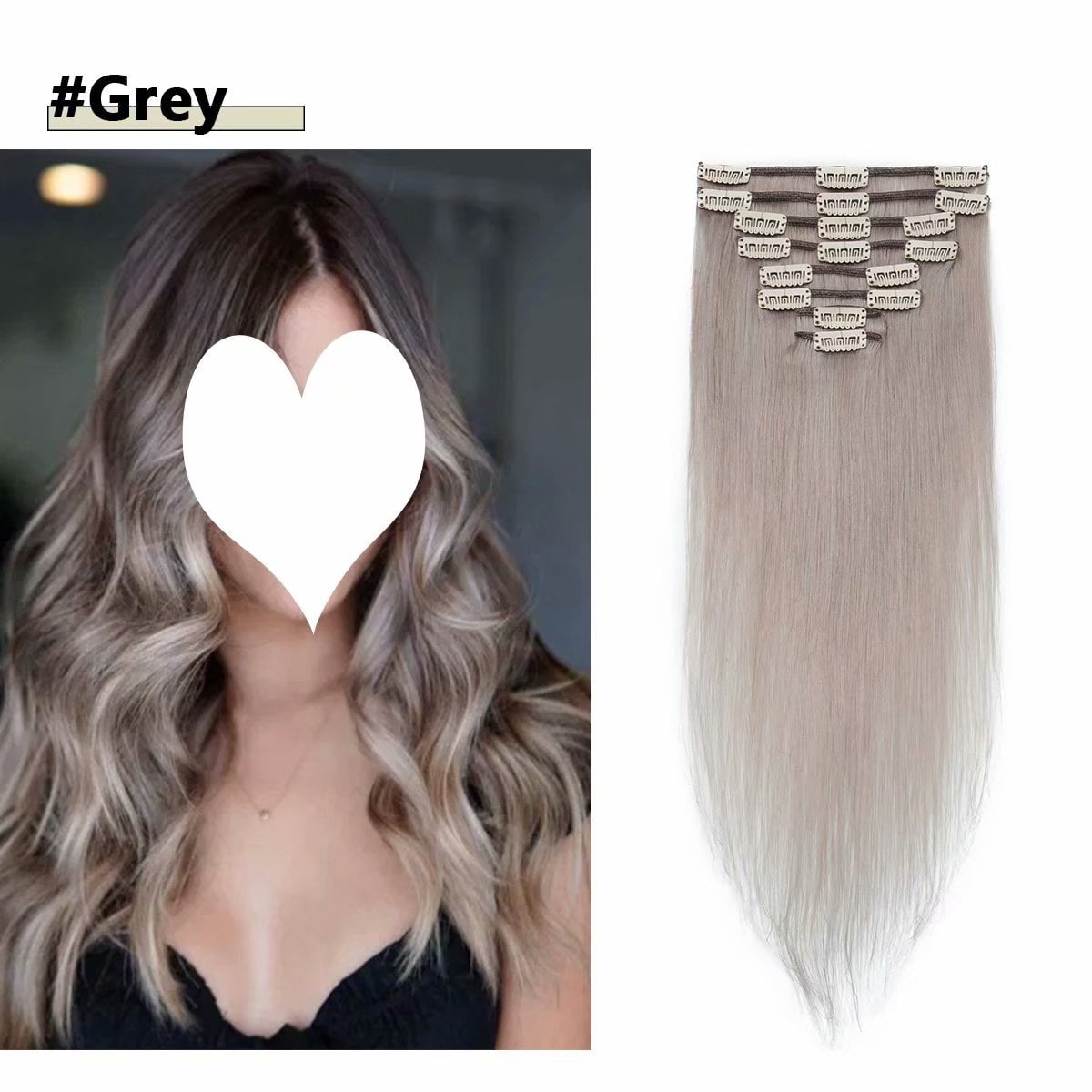 MY-LADY Clip in 100% Remy Human Hair Extensions 24Pcs Full Head Weft Highligh Hairpiece Long Straight #GREY 20inch