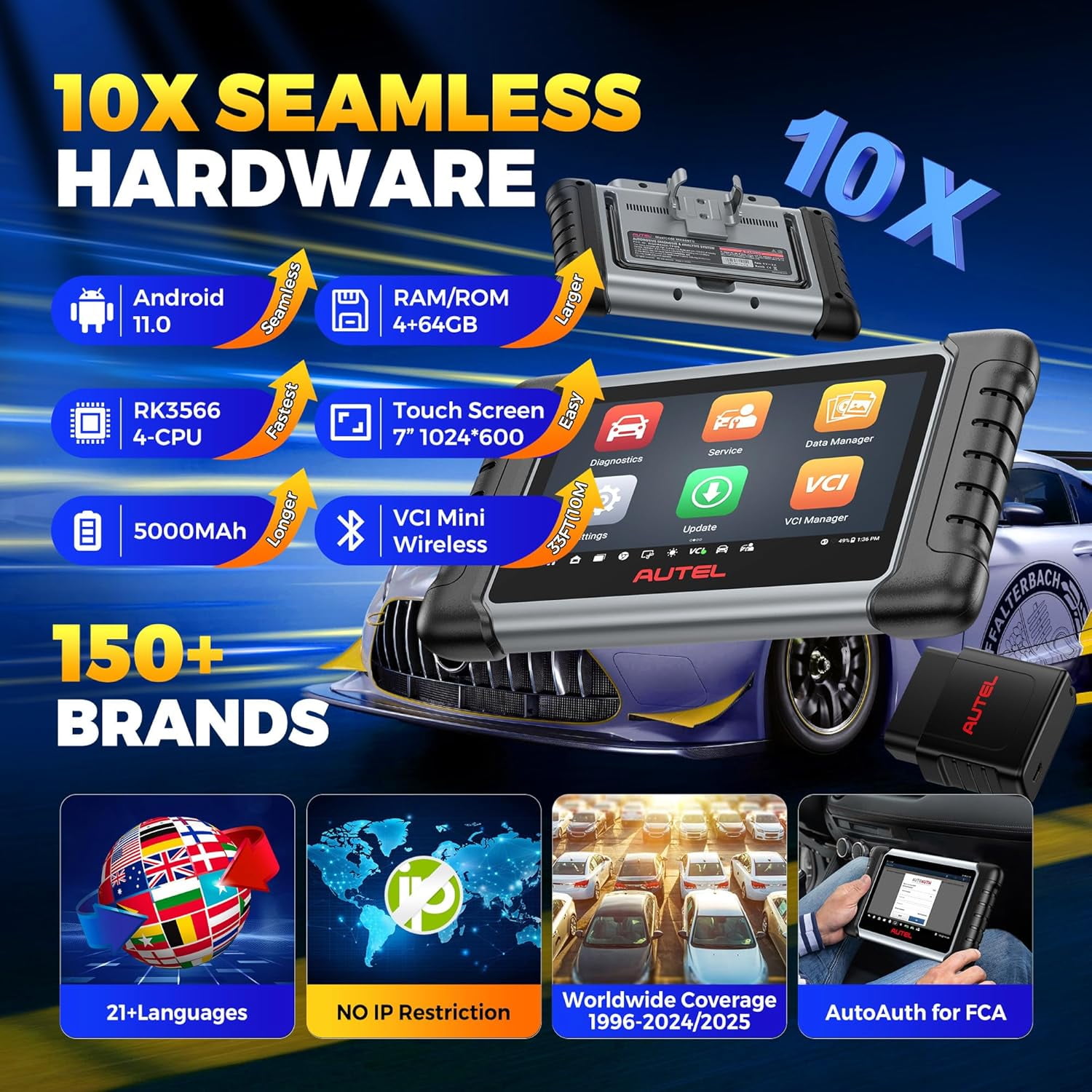 Autel Scanner MaxiCOM MK808BT PRO, 2026 2.0 Full Bidirectional Diagnostic Tool as MK808K-BT MK900 MX900 MK900BT, Pro 3000+ Test, 28+ Service, All System, Brake Bleed