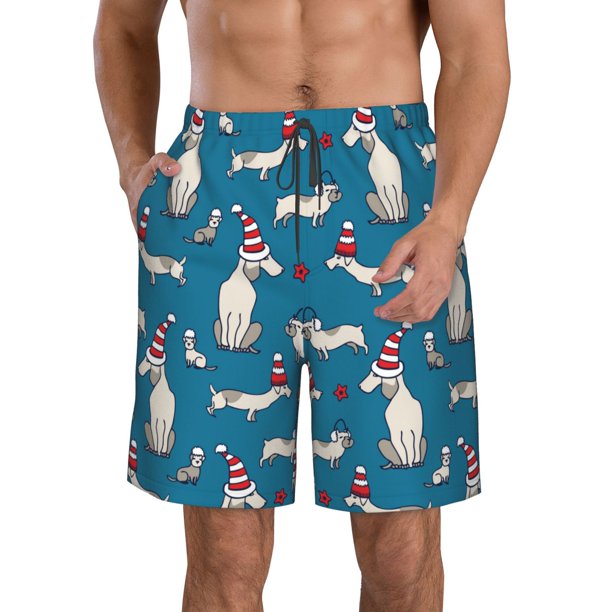 Fotbe Festive Dachshund Fun Trajes de Baño Estampados para Hombre, Shorts de Verano de Secado Rápido, Ropa de Playa, Bañadores-Medium