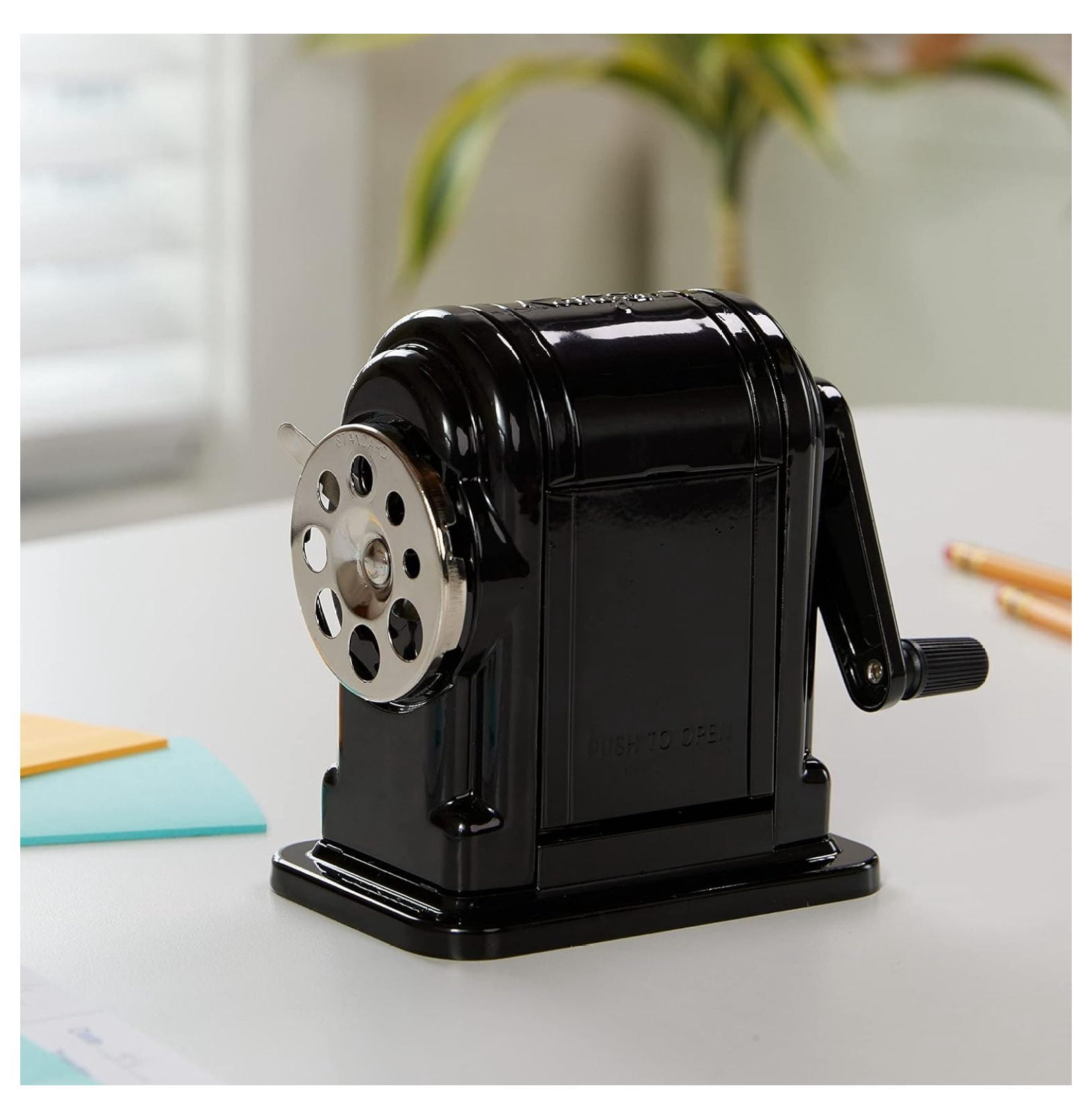 Pencil Sharpener, Manual - Classroom & Office - Heavy Duty Metal - Wall or Desk Mount - Black - Sharpens 8 Sizes 1 Count (Pack of 1)