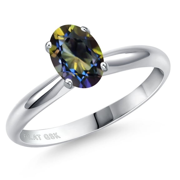 Gem Stone King PLAT-900 Platinum Blue Mystic Topaz Engagement Ring for Women | 0.95 Cttw | Oval 7X5MM | Gemstone November Birthstone | Size 7