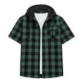 thumbnail image 7 of Cloaraye Mens Plaid Shirts with Hoodies Summer Short Sleeve Button Down Shirt Casual Plaid V Neck Lapel Beach Shirts with Pockets, 7 of 7