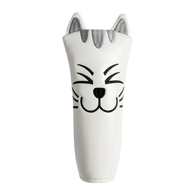 Almencla Couvre-Têtes de Club de Golf Maillé Putter Motif Chat Accessoires Putter Queue Couvre-Tête Droit Blanc