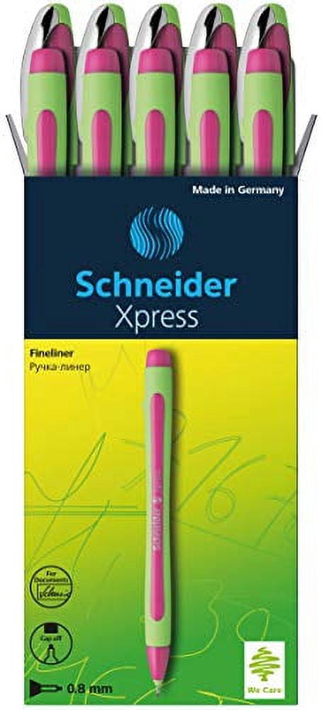 Schneider Xpress Premium Fineliner, 0.8 mm Porous Point, Light Green Ink, Pink Ink, Box of 10 Pens (190009)