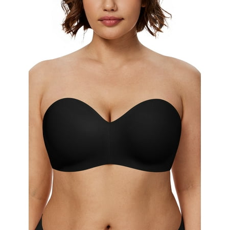 Deyllo Women s Strapless Bras Minimizer Bandeau Seamless Non-Padded Underwire Support Plus Size Bra Black 34C