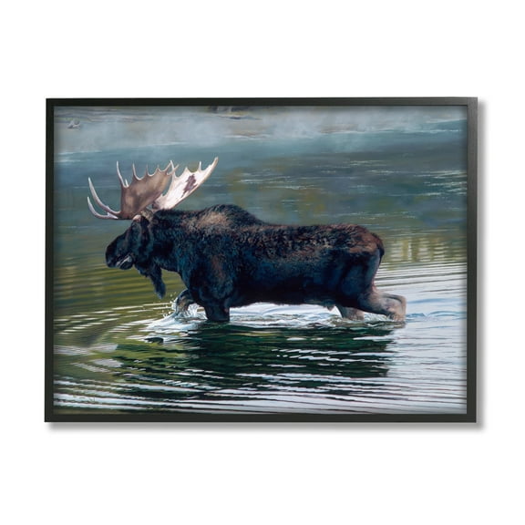 Stupell Industries Moose Lake Ripples Splashing Animals & Insects Painting Black Framed Art Print Wall Art