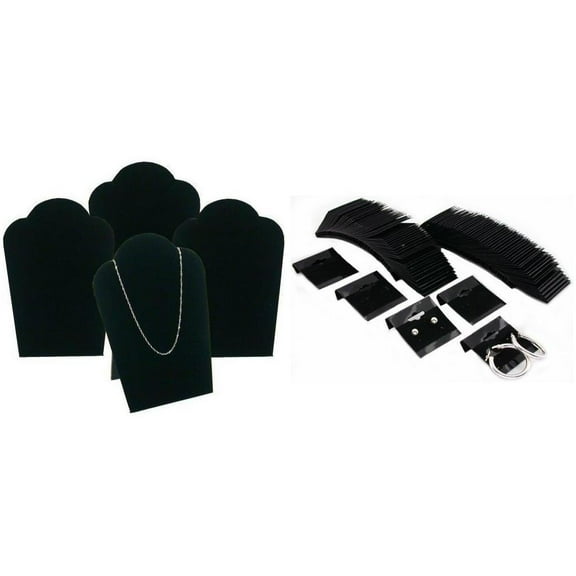 Black Velvet Necklace Easel Jewelry Display & Hanging Earring Cards Kit 104 Pcs