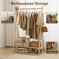 thumbnail image 5 of Muwuele Wood Clothing Rack for Hanging Clothes, Freestanding Garment Rack with Shelves, Heavy Duty 350 lbs, Portable Closet Organizer (Natural), 5 of 10