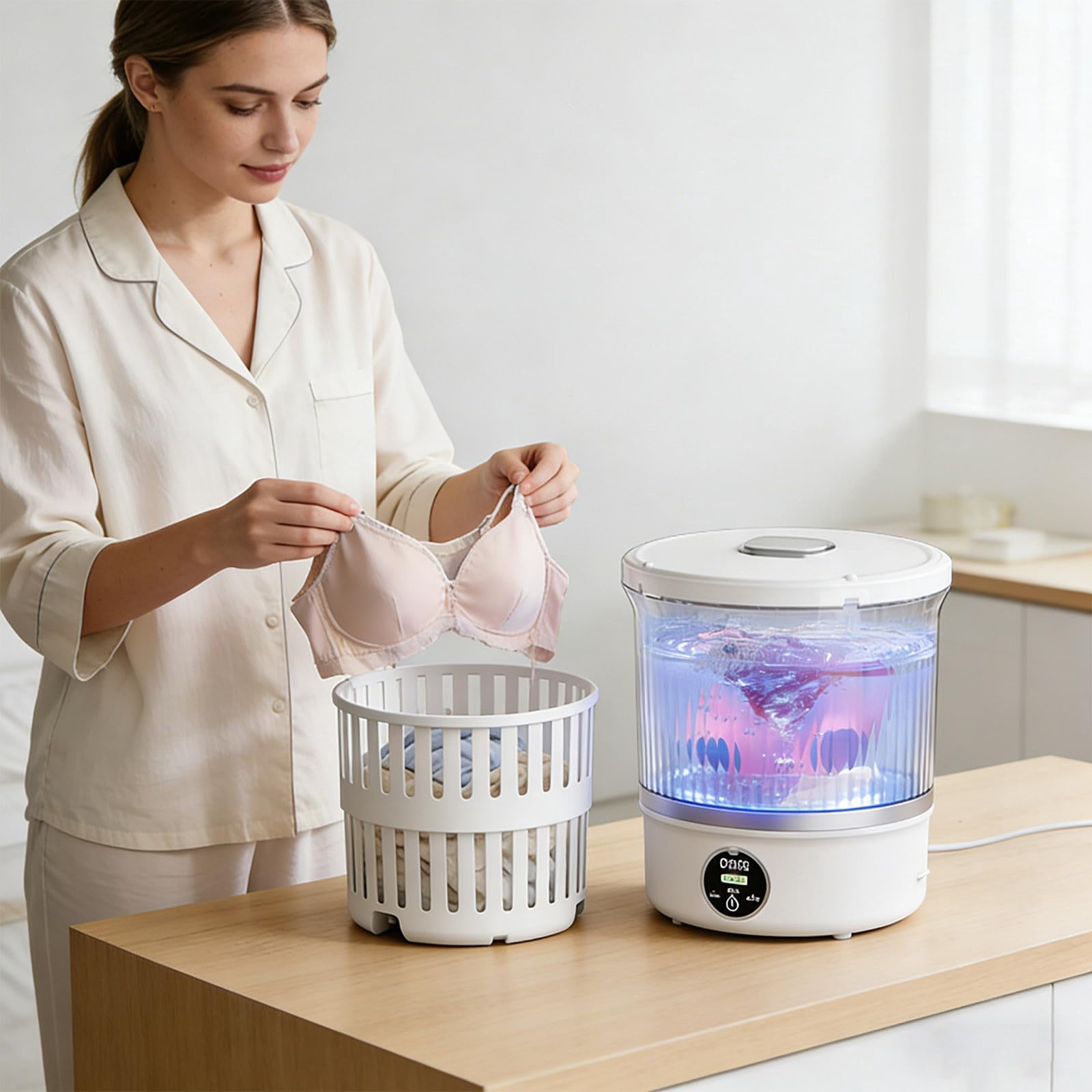 Moonsky Portable Mini Washing Machine, Rechargeable Waterproof Underwear Washer for Professional Travel and Small Living Spaces, 1-Piece