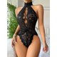 thumbnail image 1 of Body de encaje floral sensual con cuello halter y tanga calada y sin espalda. Lencería y ropa interior sexy para mujer., 1 of 5