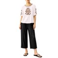 thumbnail image 7 of IUYRTFE Women's Embroidered Short Sleeve Top and Cropped Pants Set with Pockets Cotton Linen Blend Casual Two Piece Outfit, 7 of 7