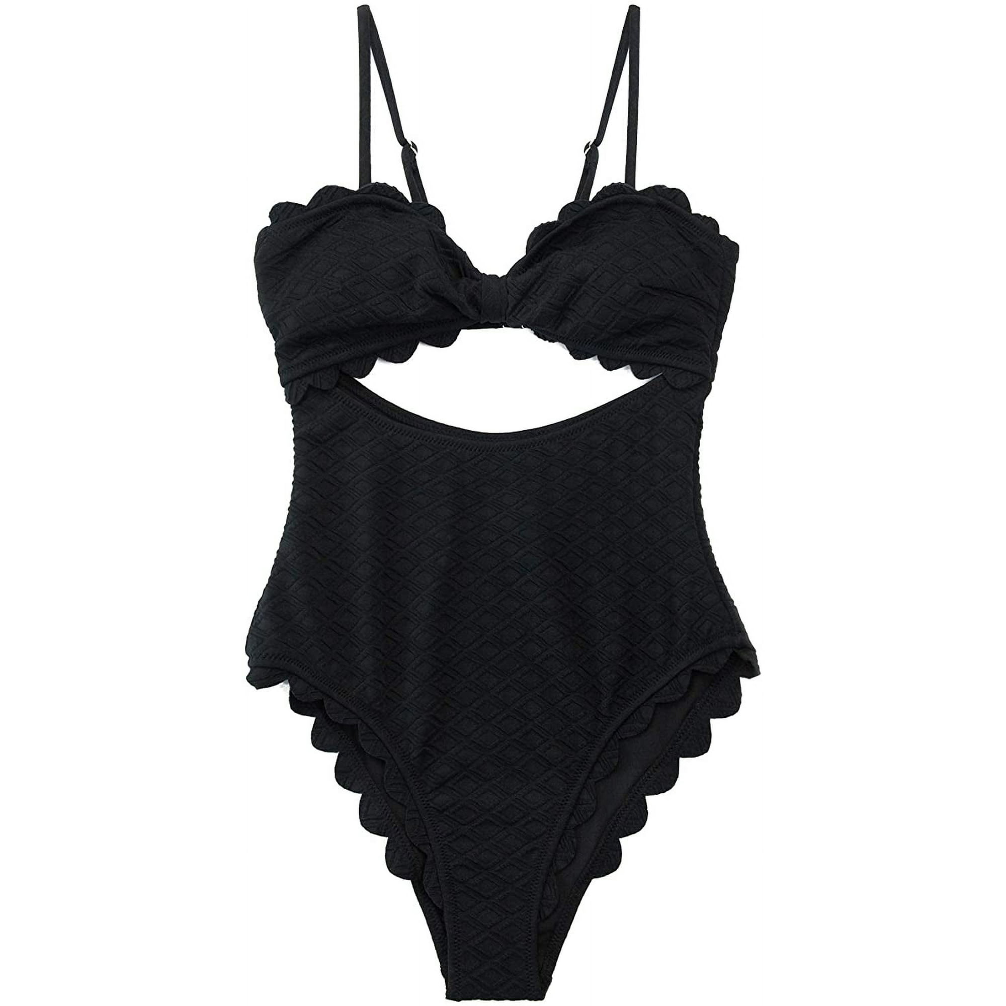 Women s One Piece Swimsuit Sexy Black Cutout Scallop Trim Bathing Suit Walmart