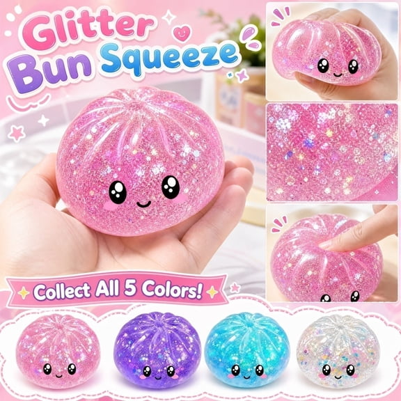 Dumpling Squishy Mystery Glitter Squishy Dumpling Toy Bao Bun Stress Ball Soft Sensory Fidget Squeeze Toy Desk Gift for Kids Adults,Glitter White(2026 Upgrade)