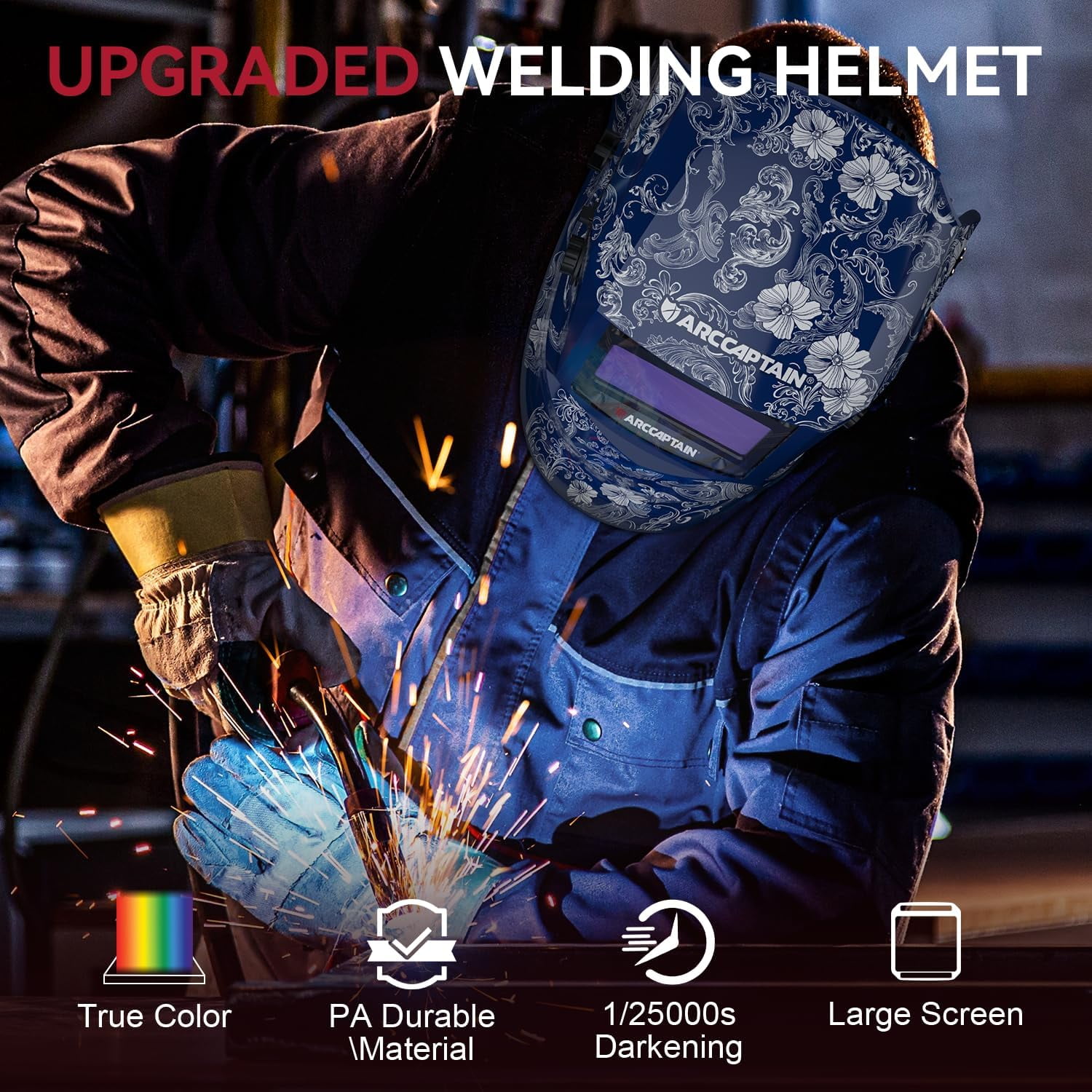 ARCCAPTAIN Welding Helmet Auto Darkening, Large View Welding Hood Mask True Color with Top Optical Clarity