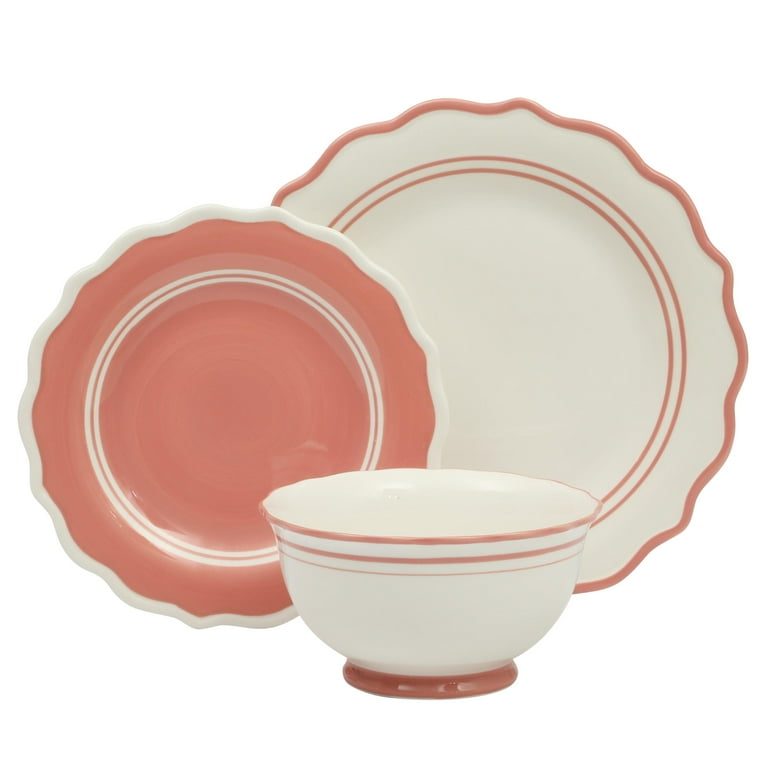 The Pioneer Woman Ainsley 12-Piece Ceramic Dinnerware Set, Coral