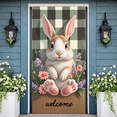thumbnail image 4 of Cute  Welcome Banner Green Plaid Spring Backdrop Lavender Daisy Rabbit Display for Easter Decoration Garden Gathering Photo Backdrop, 4 of 8