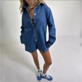 thumbnail image 1 of Camisas vaqueras Vintage de un solo pecho para mujer, blusas vaqueras de gran tamaño con bolsillos de manga larga, camisetas holgadas informales con cuello vuelto, 1 of 4
