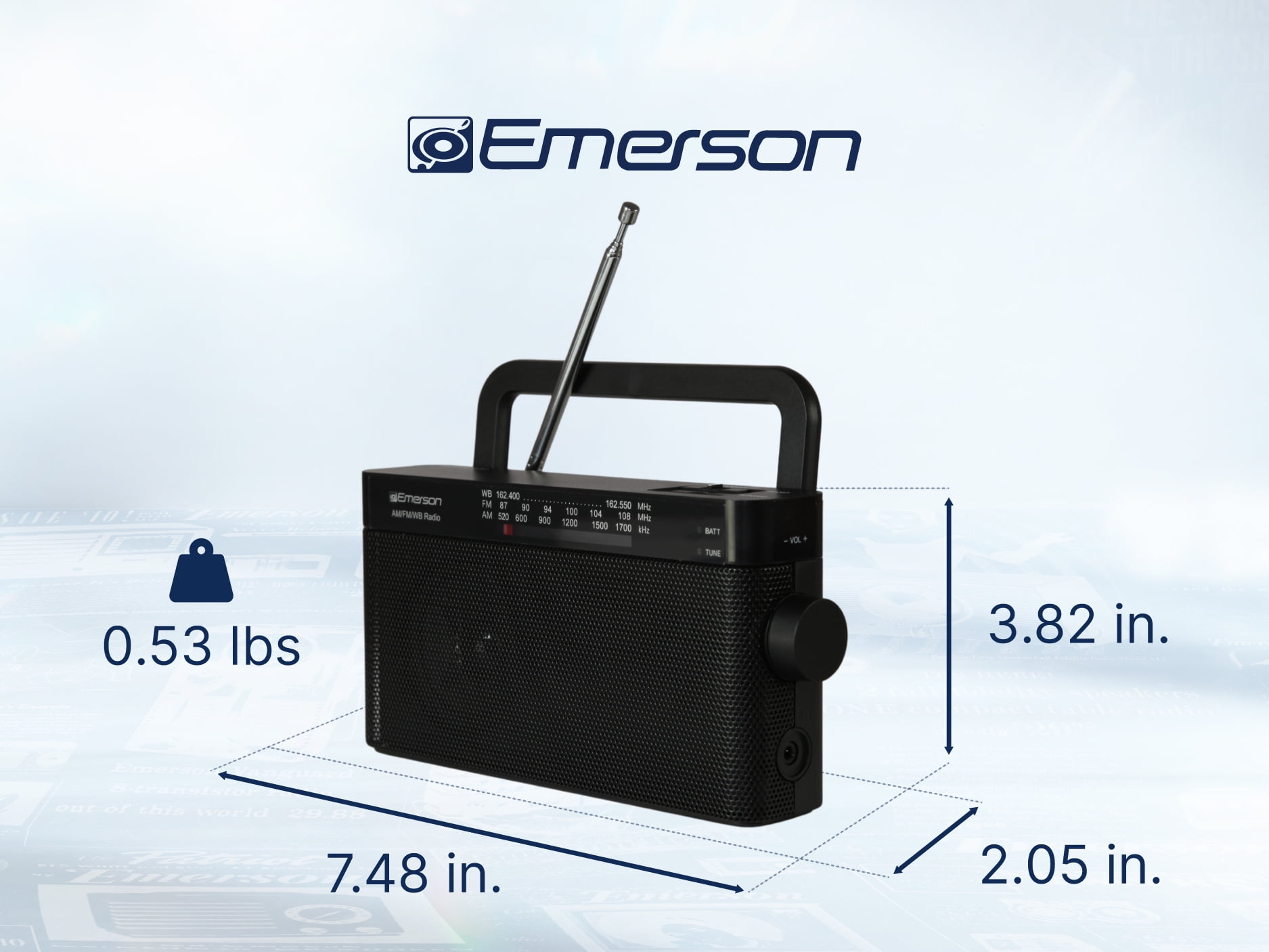 Emerson ER-7004 AM/FM/WB Radio, Lightweight Portable Weather Radio with Telescoping Antenna