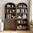 thumbnail image 3 of 71" Tall Arched Bookcase with Doors – Farmhouse Wooden Cabinet with Shelves, Freestanding Bookcase for Home Office, Living Room, Red, 3 of 8