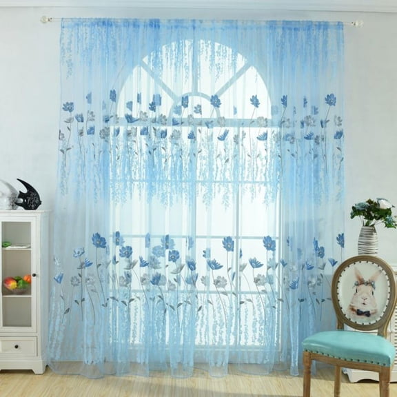 Tulip Pattern Sheer Voile Curtains for Living Room Bedroom-blue-
