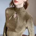 thumbnail image 4 of PIKADINGNIS Golden Hollow Out Womens Blouse Fashion Slim Fit Turtleneck Bottom Blouses Female Elegant Long Sleeve Shirts Tops, 4 of 6