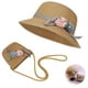 thumbnail image 3 of Sombrero de paja y conjunto de bolsa pequeña, sombrero de sol de verano para niñas y niños con decoración de flores para vacaciones, viajes, actividades al aire libre Adepaton MZQ-0683-1, 3 of 8