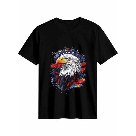 Women's T-Shirt Bald Eagle American Flag Short Sleeve Casual Tee Classic Crew Neck T Shirt for Women Black, L