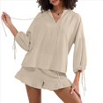 thumbnail image 3 of Conjunto de Dos Piezas para Mujer: Top de Larga con Lazo y Bóxer con Volantes Conjunto Informal A Juego Caqui M, 3 of 9