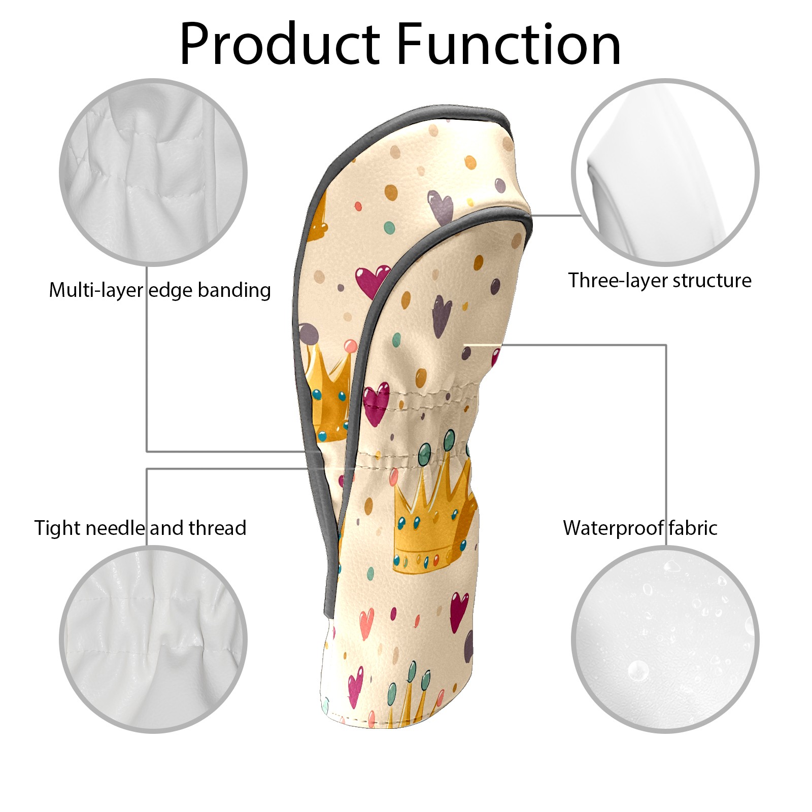 Golf Club Covers, YellowCrownHearts Premium PU Leather Driver Hybrid Putter Head Covers with Velvet Lining, Waterproof Golf Gifts for Men Women