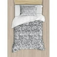 thumbnail image 3 of Paisley Duvet Cover Set, Soft Digital Traditional Persian Ornate Leaf with Stripes Tracery Image, Decorative 3 Piece Bedding Set with 2 Pillow Shams, Queen Size, Grey and White, by Ambesonne, 3 of 3