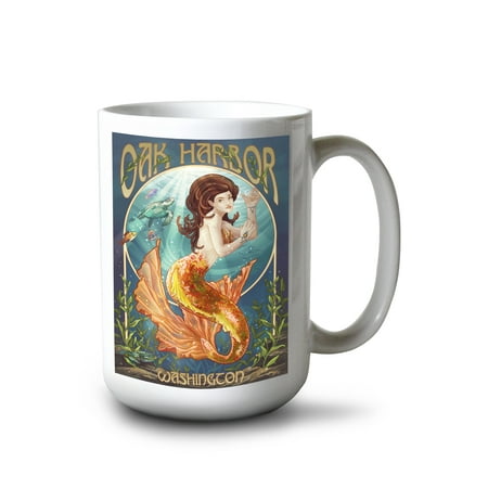 

15 fl oz Ceramic Mug Oak Harbor Washington Mermaid (Orange) Dishwasher & Microwave Safe