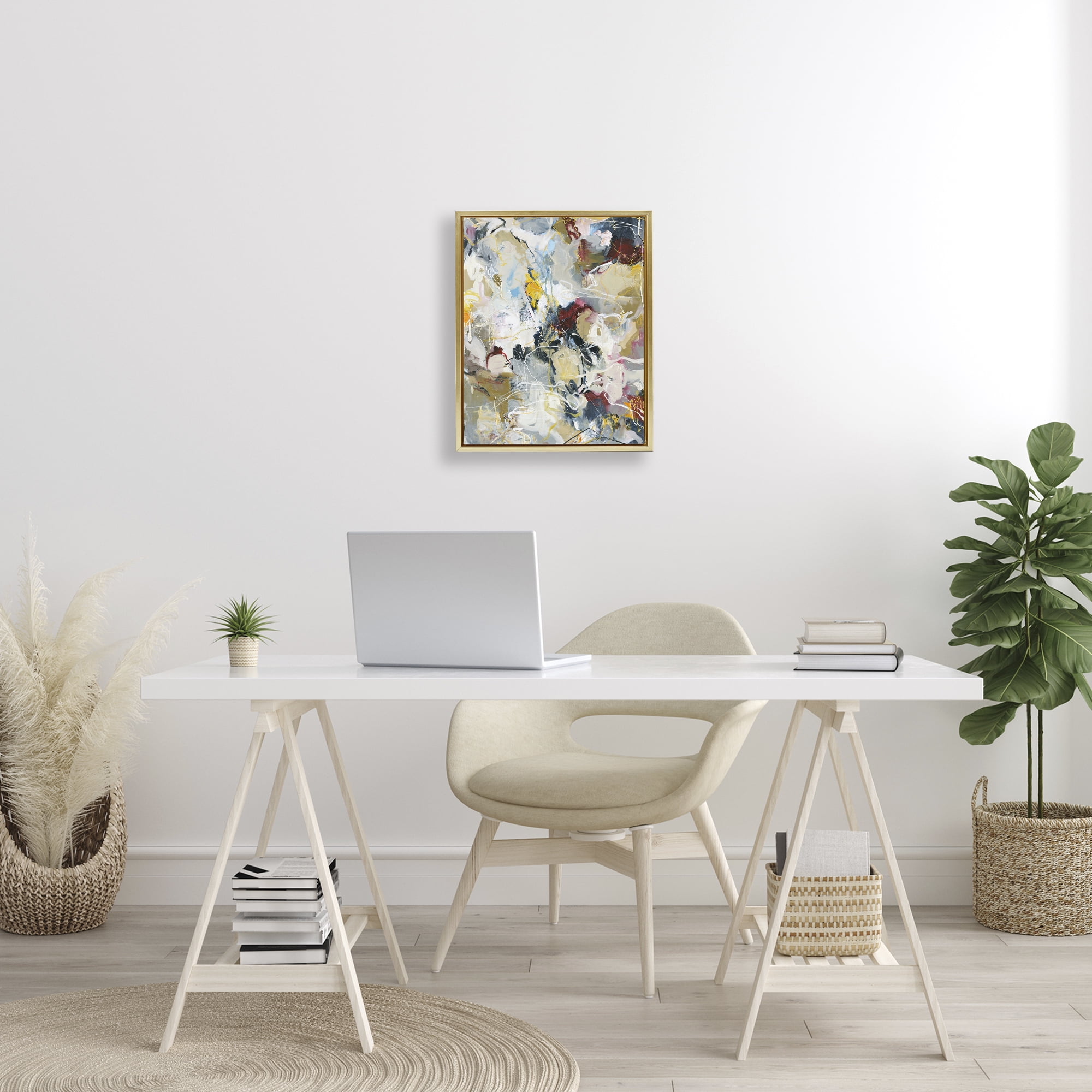 Energetic Frequency Abstract Gold Framed Floater Canvas Wall Art, design by Design Fabrikken