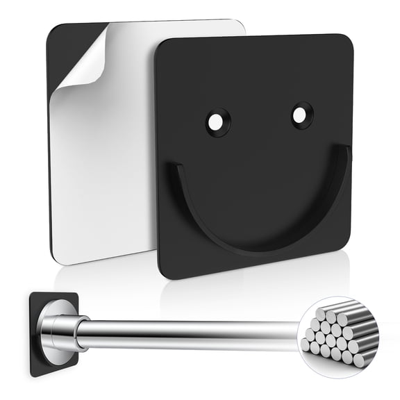 Shower Rod Holder 2Pack Black Stainless Steel Adhesive No-Drill Wall Mount Brackets for Curtain & Wardrobe