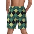 thumbnail image 3 of Sigee Green Squares Print Mens Swim Trunks with Compression Liner Quick Dry Swim Stretch Beach Shorts with Pockets,S-3XL, 3 of 7