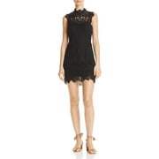 FREE PEOPLE Womens Black Lace Low Back Sleeveless Jewel Neck Above The Knee Body Con Dress Size: L